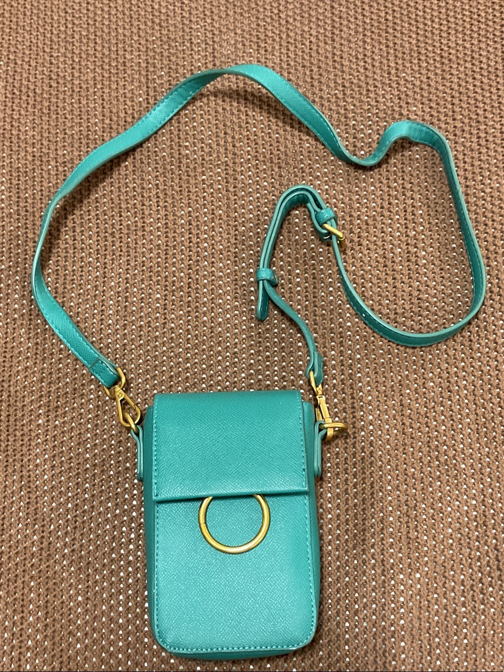 Teal Crossbody Phone Bag with Gold Ring Accent